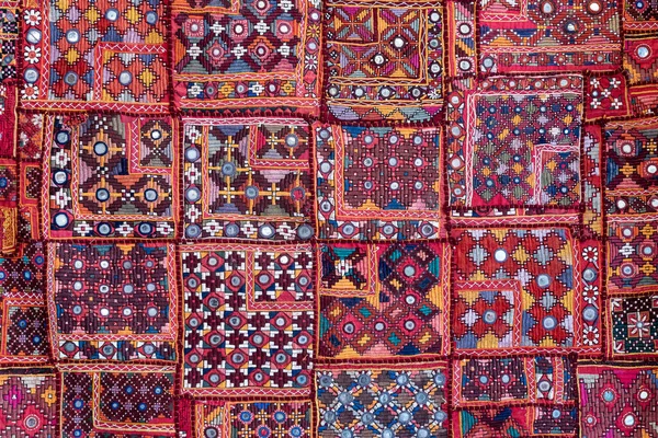 Detail Old Colorful Patchwork Carpet Background India Close — Stock Photo, Image