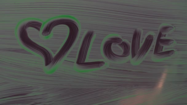 Hand Brush Overwrites Inscription Love Heart Shape Painted Green Paint — Stockvideo