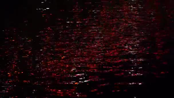 Night Sea Water Waves Reflects Bright Street Colorful Light Close — Video