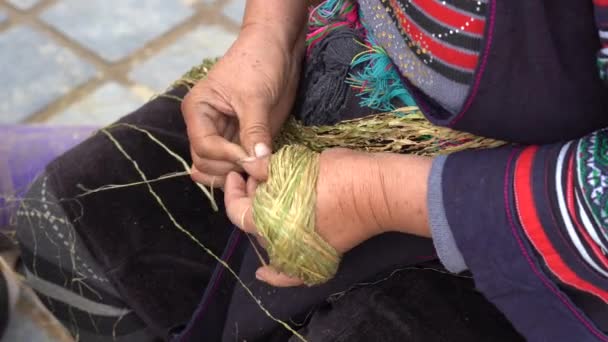 Manos Una Mujer Vietnamita Tejen Hilo Pueblo Montaña Local Región — Vídeos de Stock