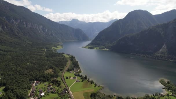 Hallsttter Havadan Görünüşü Hallstatt Gölü Büyük Dağlar Avusturya Daki Hallstatt — Stok video