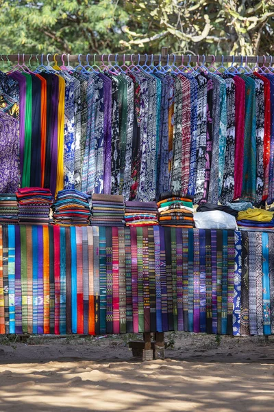 Handmade Colorful Burmese Fabric Sell Tourist Stall Street Market Inle — Stock Photo, Image