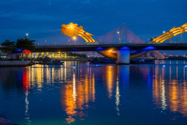 Nang Vietnam April 2020 Luxury Dragon Bridge River Colorful Illumination — Stockfoto