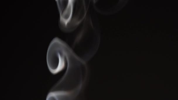 黑色背景的白烟慢速移动 白色蒸汽旋转上升 — 图库视频影像