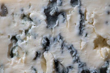 Mavi peynir arkaplanı ve desen kesikte, üst görünümde, kapat, makro