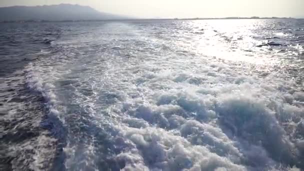 Blue Ocean Sea Water Wave Fast Yacht Boat Wake Foam — Stockvideo