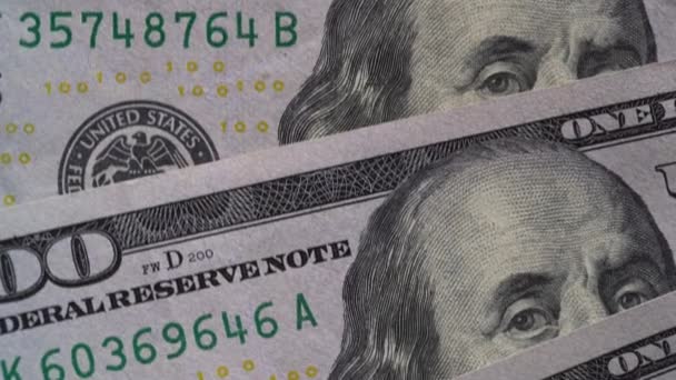 Rotation Paper Money Close Background Money American Hundred Dollar Bills — Vídeo de Stock