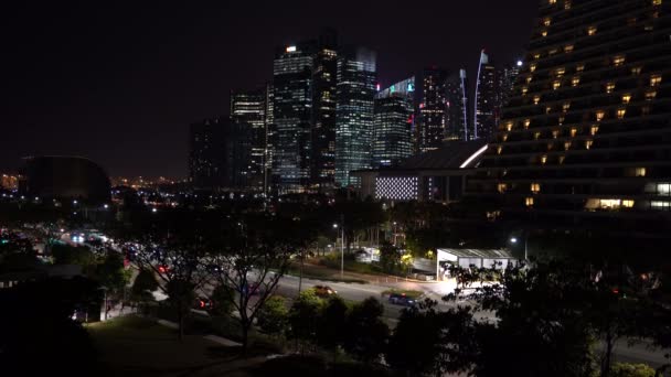 Singapore City Singapore Marca 2019 Nocny Ruch Daleka Widokiem Drapacze — Wideo stockowe