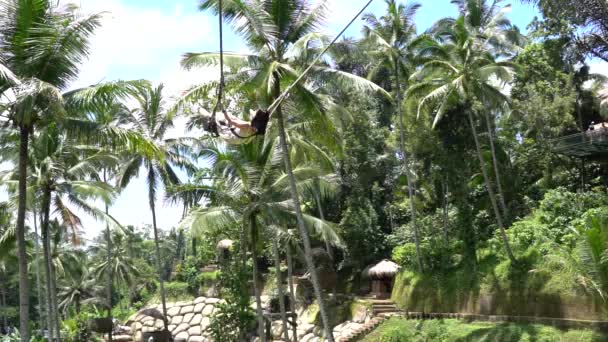 Bali Indonesia March 2019 Tourist Having Fun Swing Jungle People — Stok video