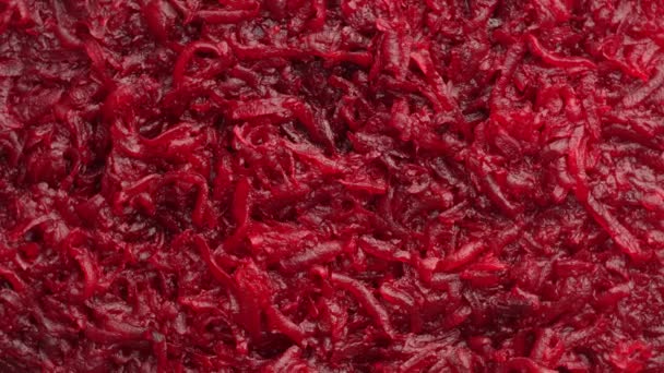 Ιστορικό Και Υφή Ακατέργαστου Φρέσκου Ζουμερά Τριμμένου Κόκκινου Παντζαριού Λαχανικών — Αρχείο Βίντεο