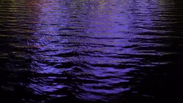 Night Sea Water Waves Reflects Bright Street Colorful Light Close — Wideo stockowe