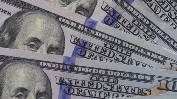 Rotation Paper Money Close Background Money American Hundred Dollar Bills — Stock Video