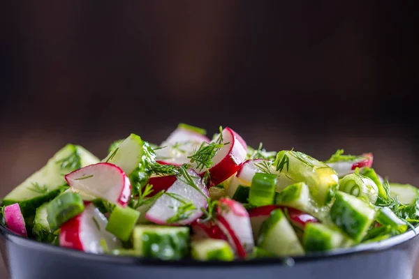 Sağlıklı Taze Sebze Salatası Yakın Çekim Lezzetli Sebze Salatası Salatalık — Stok fotoğraf