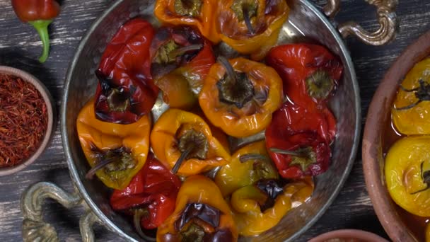 Baked Red Yellow Tomato Bell Pepper Tomatoes Bell Peppers Baking — Vídeo de Stock