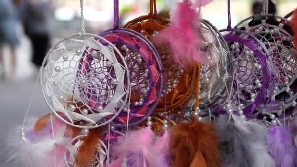 Fluffy Variety Dream Catchers Artisan Street Market Old City Hoi — Stockvideo