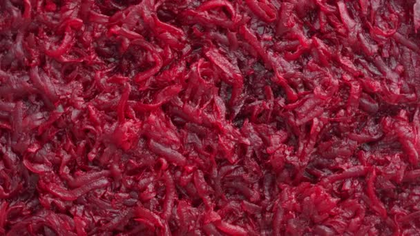 Background Texture Raw Fresh Juicy Grated Red Beetroot Vegetable Close — Vídeos de Stock