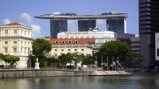 Singapore Stad Singapore Februari 2020 Singapore River Embankment Het Centrum — Stockvideo