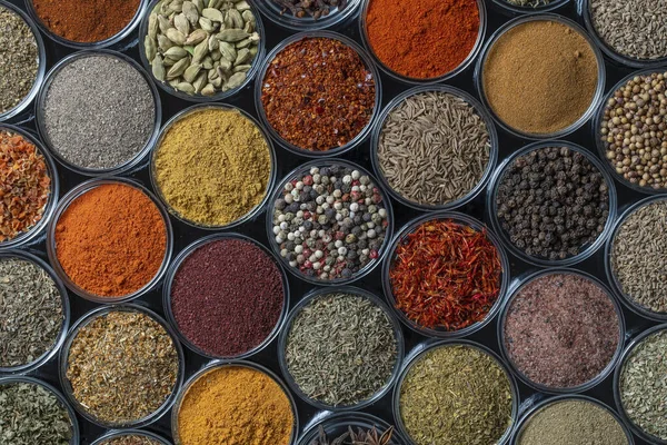 Assortment Aromatic Spices Seeds Dry Herbs Cooking Food Background Small Stock Image