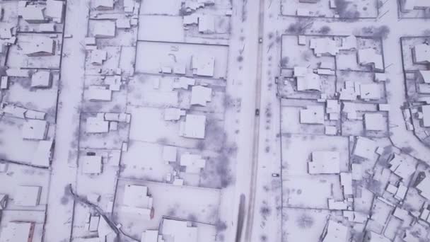 Aerial View Ukrainian Snow Village Private Houses Garden Plots Winter — Stock Video