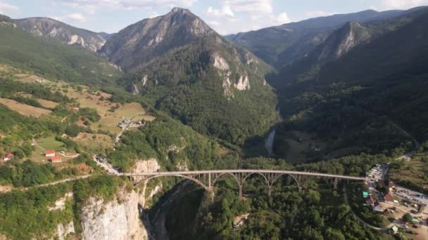 Vista Aérea Del Cañón Del Río Tara Montañas Puente Djurdzhevich — Vídeo de stock