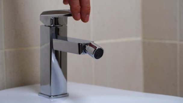 Details White Ceramic Bidet Water Running Tap Modern Bathroom Beige — Stock Video
