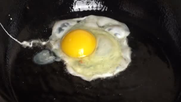 Fried Egg Pan Sound Broken Egg Falls Frying Pan Close — Stock Video