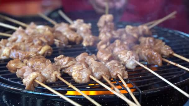 Vendedor Ambulante Vende Carne Frango Grelhada Mercado Comida Rua Ilha — Vídeo de Stock