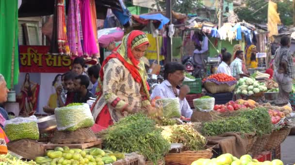 Удайпур Индия Ноября 2018 Года Продовольственный Трейдер Продающий Овощи Уличном — стоковое видео