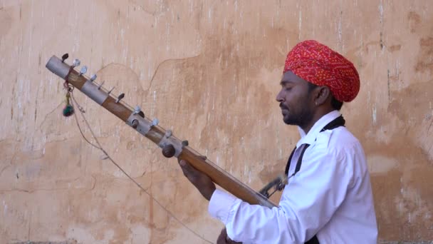 Jaipur Indien November 2018 Unbekannte Volksmusiker Spielen Auf Einem Traditionellen — Stockvideo