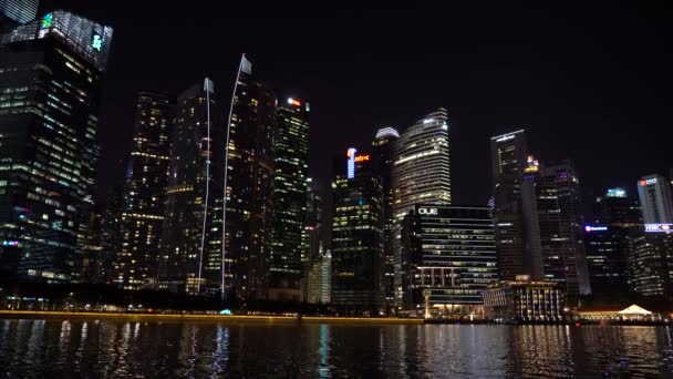 Singapur Şehri Singapore Mart 2019 Singapur Skyline Geceleri Marina Körfezi — Stok video