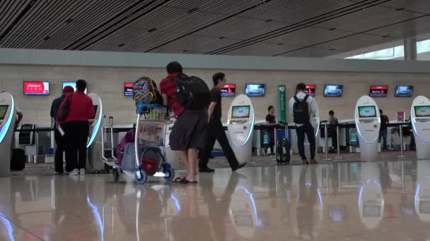 Changi Airport Singapur März 2019 Passagiere Passieren Die Zollkontrolle Mit — Stockvideo