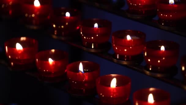 Red Candles Burning Catholic Church Lighted Faithful Austria Close — Video