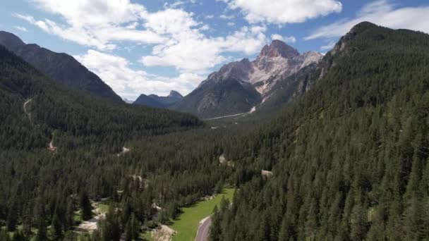 Vista Aérea Del Bosque Montañas Verdes Dolomitas Italia Viaje Concepto — Vídeo de stock
