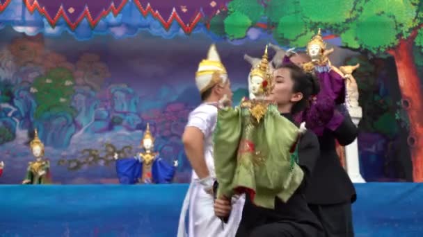 Bangkok Thailandia Maggio 2019 Bambole Artigianali Tradizionali Durante Spettacolo Teatro — Video Stock