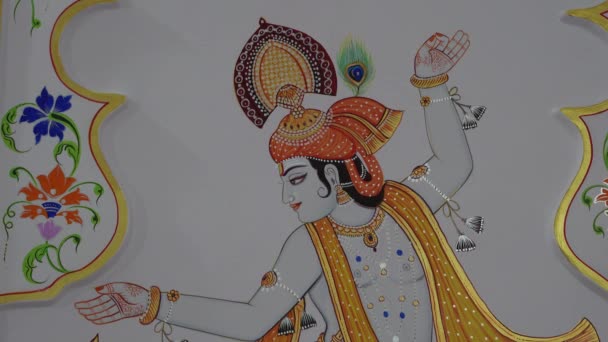 Udaipur India 2018年11月22日 印度拉贾斯坦邦Udaipur市印地安人家中白色墙壁上的装饰传统绘画 以确定拍摄地点 — 图库视频影像