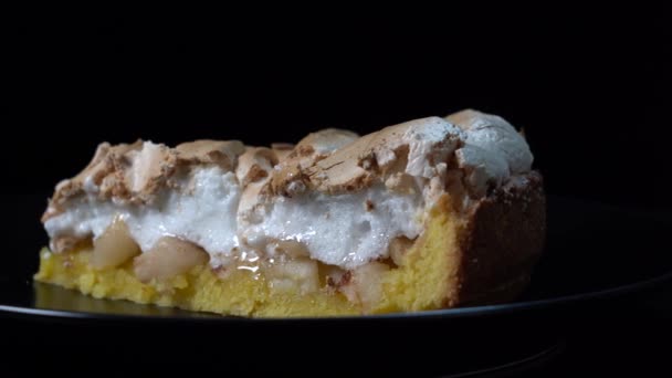 Tarta Crema Manzana Pastelería Corta Con Natillas Cocina Casera Pedazo — Vídeos de Stock