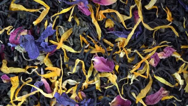Τσάι Ξηρό Βότανα Φρούτα Και Πέταλα Λουλουδιών Φόντο Κορυφαία Άποψη — Αρχείο Βίντεο