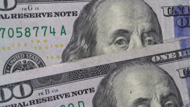Rotasyon Kağıdı Parası Kapatın Paralı Arka Plan Amerikan 100 Dolarlık — Stok video