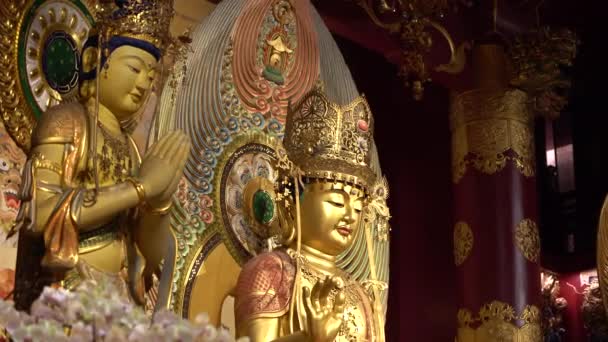 新加坡中国庙宇中的佛像 佛牙遗址博物馆是位于新加坡唐人街地区的一座佛教寺庙和博物馆建筑群 — 图库视频影像