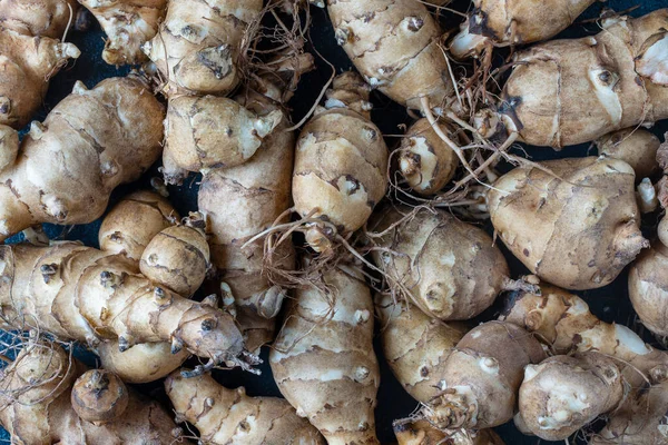 Group Fresh Jerusalem Artichokes Background Close Top View Jerusalem Artichokes — Stock Photo, Image