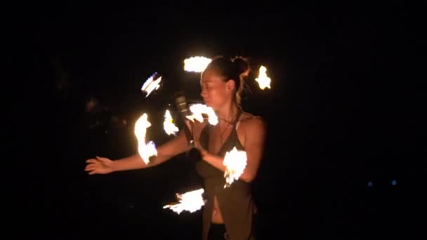 Koh Phangan Thailand February 2019 Fire Show Performed Beach Night — Stock Video