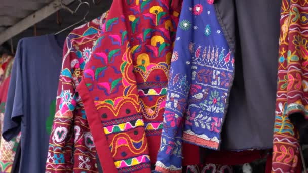 Assortment Colorful Clothes Sale Local Street Market Udaipur Rajasthan India — стокове відео