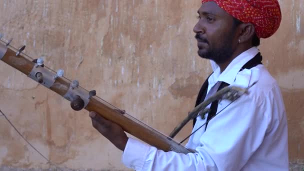 Jaipur India November 2018 Oidentifierad Folkmusiker Spela Traditionella Musikinstrument Som — Stockvideo