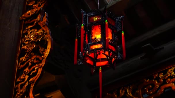 Kínai Piros Lámpás Forog Egy Buddhista Templomban Közel Város Danang — Stock videók