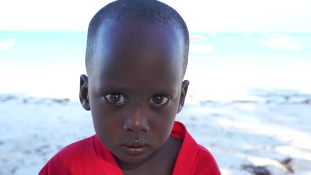 Zanzibar Tanzania December 2019 Unknown African Young Boy Tropical Beach — Wideo stockowe