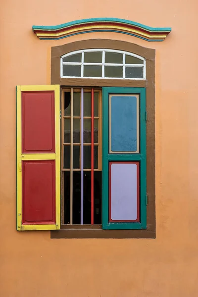 Colorful Wooden Abstract Window Close Colonial Style Architecture Building Little — Stock Photo, Image