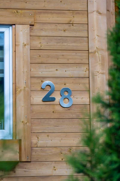 Metal House Number Wooden Wall Background Street Austria Close — 스톡 사진