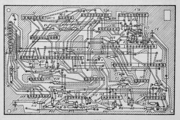 旧的无线电线路印在复古纸电图上 作为教育 电力工业和维修的背景 苏联的电台节目 — 图库照片