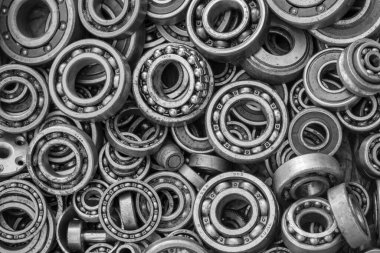 Set of various old ball bearings from the times of the USSR, close up