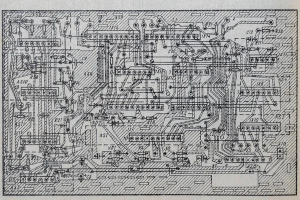 Antiguo Circuito Radio Impreso Diagrama Electricidad Papel Vintage Como Fondo —  Fotos de Stock